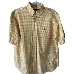 Ralph Lauren Mens Size L Classic Fit Yellow&white Check Short Sleeve Shirt Logo
